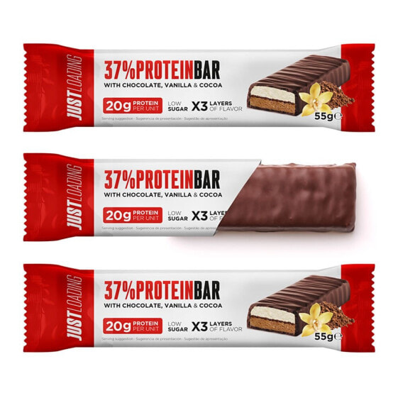 JUST LOADING 37% Protein 55 gr Protein Bars Box Chocolate&Vanilla&Cocoa 9 Units