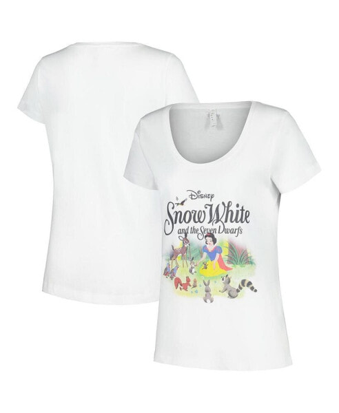 Women's White Snow White and the Seven Dwarfs Forest Friends Scoop Neck T-shirt