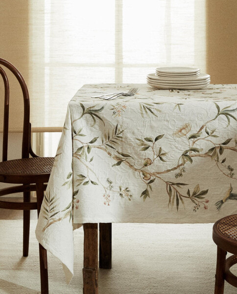 Floral print cotton jacquard tablecloth