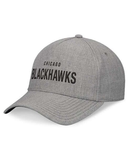 Men's Heather Gray Chicago Blackhawks Elements A-Frame Leather Strapback Hat