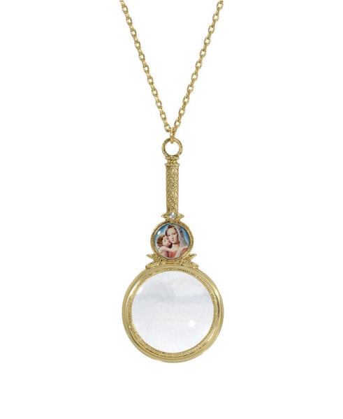 14K Gold Dipped Mary And Child Magnifying Glass Pendant