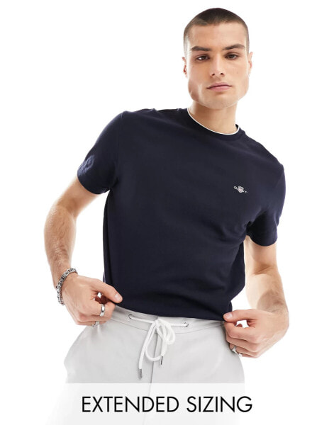 GANT shield logo tipped pique t-shirt in navy