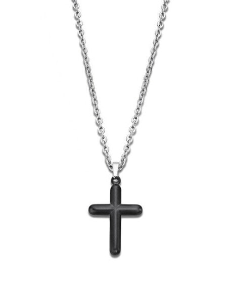 Steel necklace with a cross Men in black LS2217-1 / 1