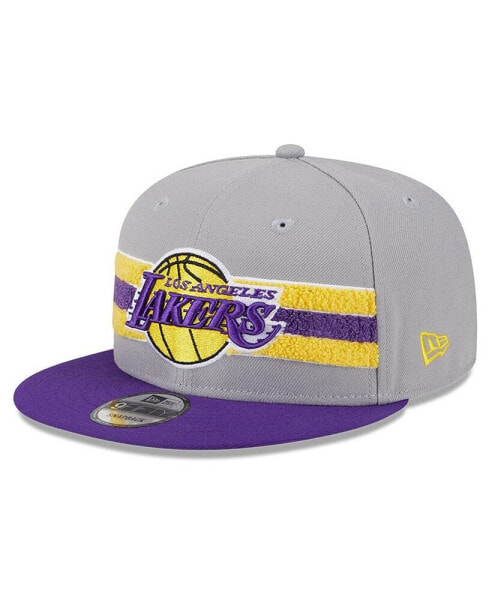Men's Gray Los Angeles Lakers Chenille Band 9FIFTY Snapback Hat