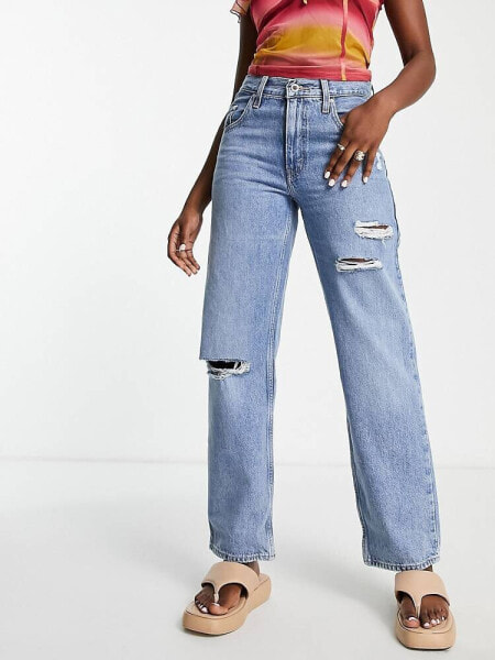 Levi's '94 baggy silvertab distressed straight jean in light wash blue 