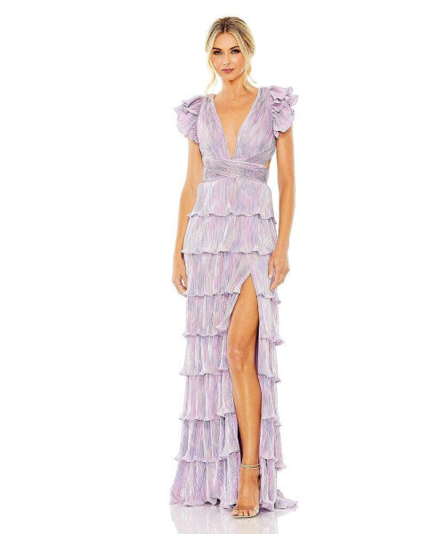 Women's Ieena Ruffle Tiered Criss Cross Lace Up Gown