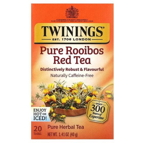 Twinings, Herbal Tea, чистый красный чай ройбуш, без кофеина, 20 чайных пакетиков, 40 г (1,41 унции)