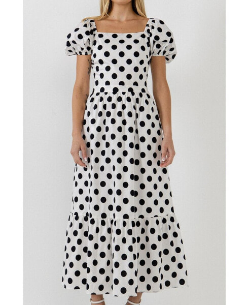 Women's Polka Dot Puff Sleeve Maxi Dress