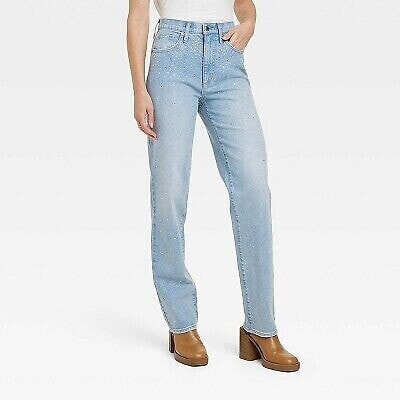Women's High-Rise Embellished 90's Straight Jeans - Universal Thread Light Wash