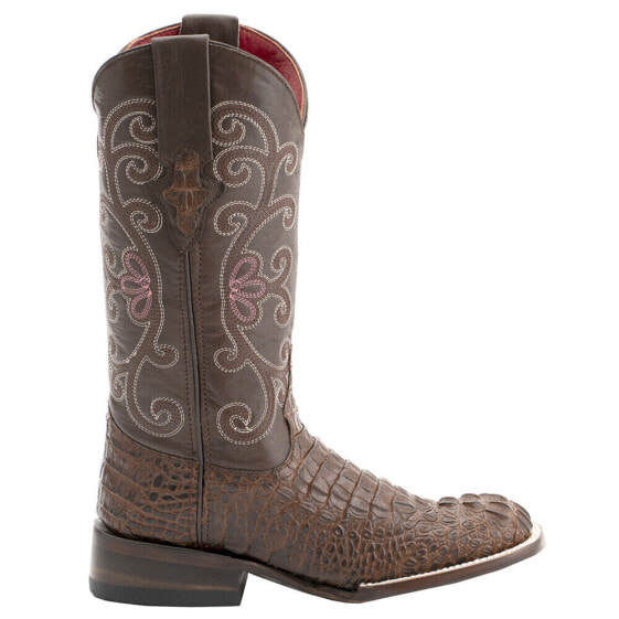 Сапоги женские Ferrini Stampede Embroidery Crocodile Square Toe Cowboy коричневые Dress Boot