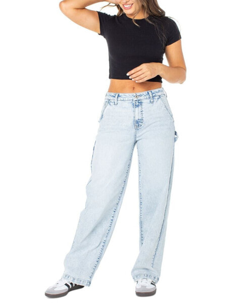 Juniors' Curvy Wide-Leg Carpenter Jeans