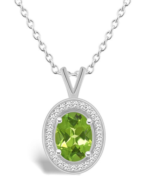 Peridot (1-1/3 ct. t.w.) and Diamond (1/8 ct. t.w.) Halo Pendant Necklace in Sterling Silver