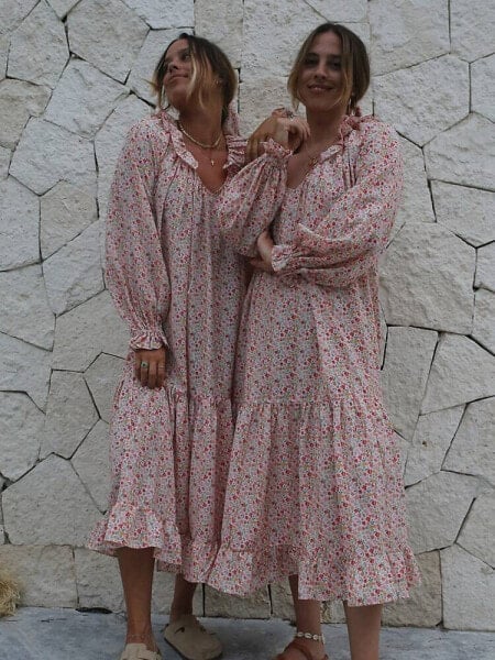 Labelrail x Collyer Twins frill midaxi dress with balloon sleeves in pink ditsy print