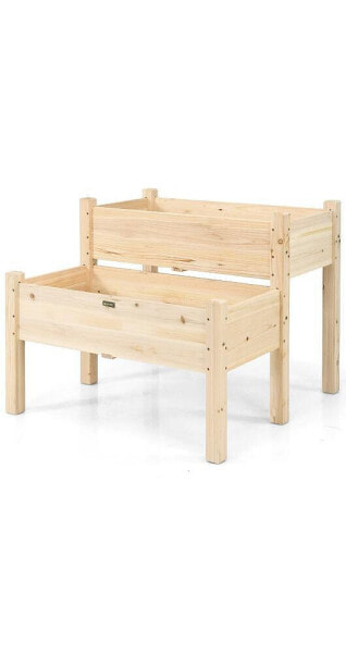 2 Tier Wooden Raised Garden Bed with Legs Drain Holes