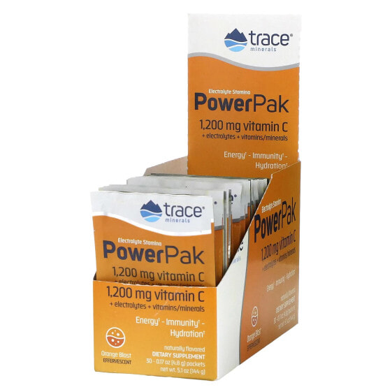 Trace Minerals ®, PowerPak,электролит для повышения выносливости, со вкусом апельсина, 30 пакетиков по 4,8 г (0,17 унции)