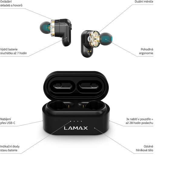 LAMAX Electronics Lamax Duals1, True Wireless Stereo (TWS), Anrufe/Musik, 20 - 20000 Hz, 66 g, Kopfhörer, Schwarz