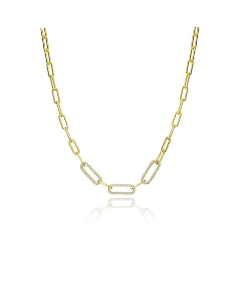 GiGiGirl Teens/Young Adults 14k Yellow Gold Plated With Cubic Zirconia Elongated Cable Link Chain Necklace