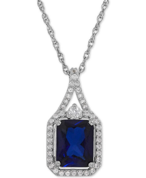 Macy's lab-Grown Blue Sapphire (3 ct. t.w.) and White Sapphire (1/4 ct. t.w.) Pendant Necklace in Sterling Silver