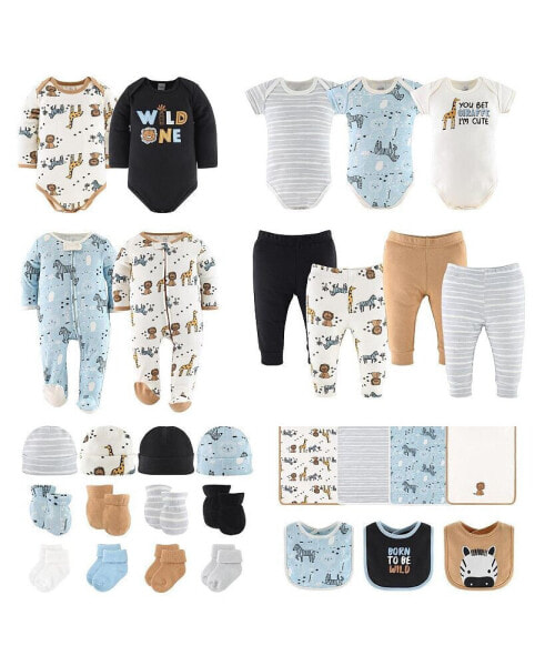 Baby Boys Newborn Layette Gift Set for Baby Blue Safari, 30 Essential Pieces,