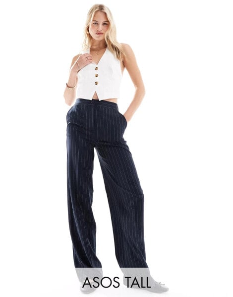 ASOS DESIGN Tall relaxed tailored trouser in navy stripe