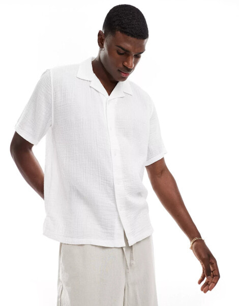 Abercrombie & Fitch short sleeve gauzy slub shirt relaxed fit in white