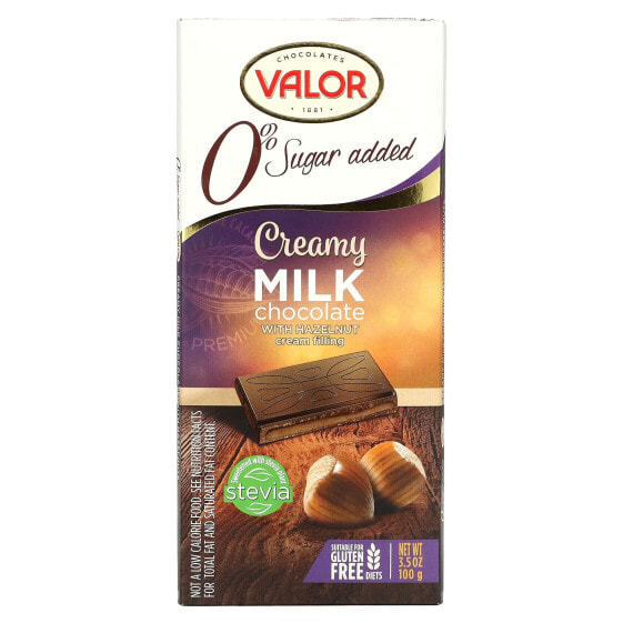 Valor, 0% сахара, сливочный молочный шоколад с кремовой начинкой из фундука, 100 г (3,5 унции)