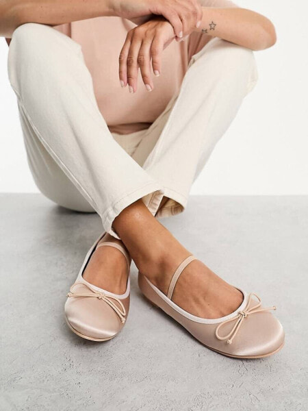 Public Desire Alexa ballet pumps in baby pink satin