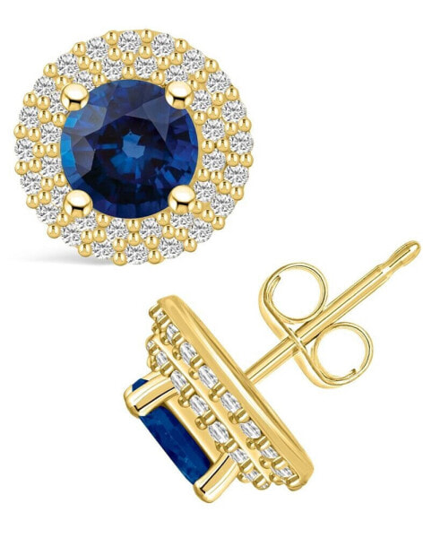 Sapphire (2 Ct. t.w.) and Diamond (1/2 Ct. t.w.) Halo Stud Earrings