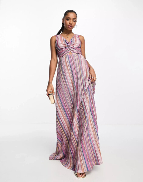 Style Cheat knitted midi dress in multi stripe