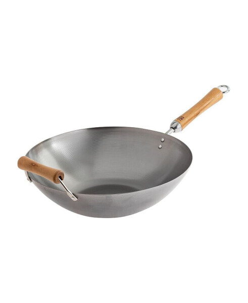 Classic Series Carbon Steel Wok with Birch Handles, 14"