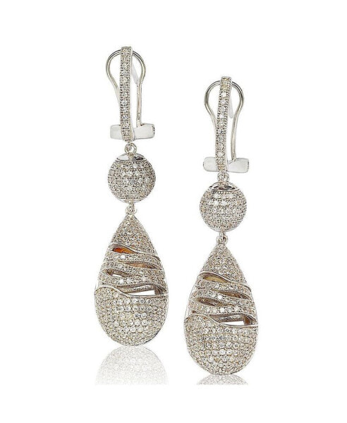 Suzy Levian Sterling Silver Cubic Zirconia Puffed Pave Party Dangle Drop Earrings