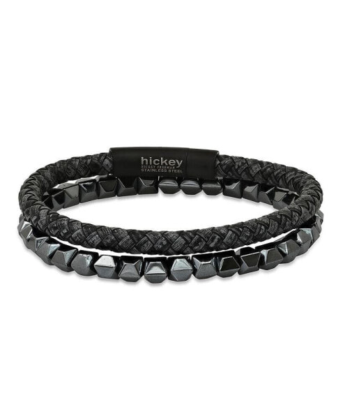 Studded Faceted Hematite Beaded Stretch Bracelet, 2 Piece Set