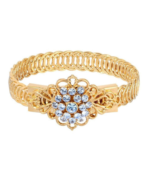 14K Gold-tone Light Blue Flower Overlay Belt Bracelet