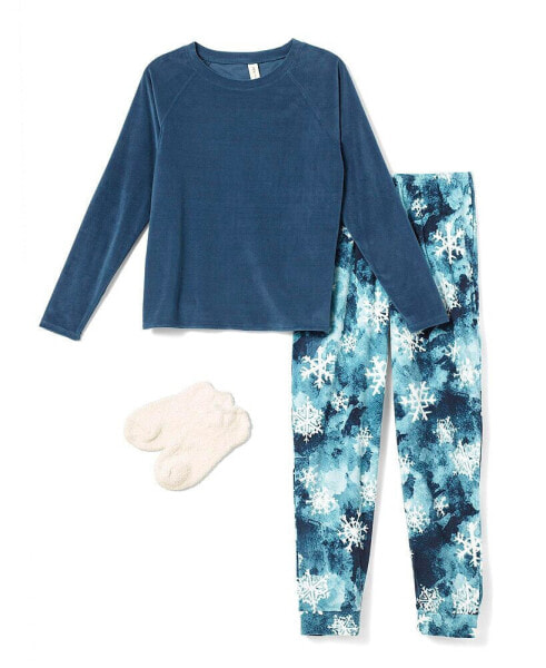 Women's Glacier Flake Fleece Pajama Set, 4 Piece