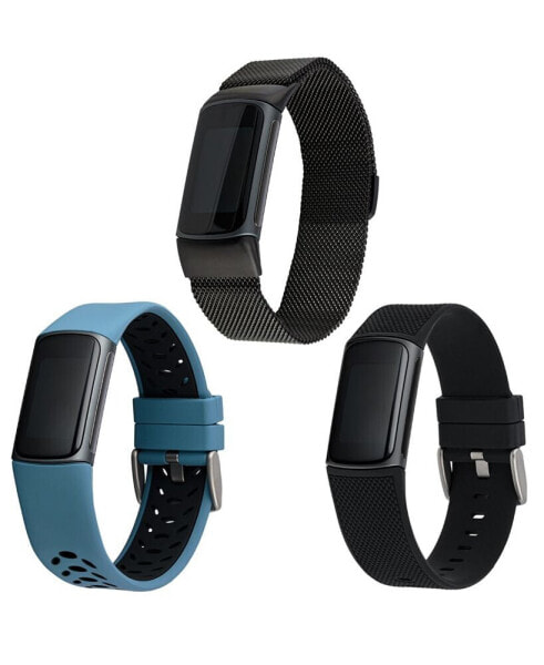 Unisex Multi Silicone and Stainless Steel Band Set Compatible with Fitbit Charge 5 and 6