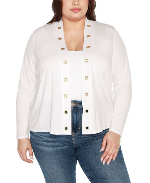 Plus Size Grommet Detail Cropped Knit Cardigan Sweater