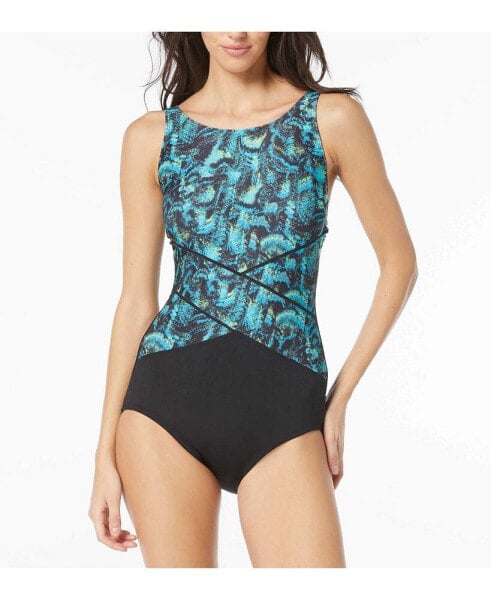 Women's Missy Abstract Bloom High Neck one piece Swimsuit