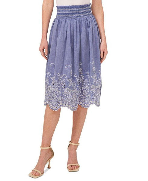 Women's Floral Embroidered Cotton Midi Skirt