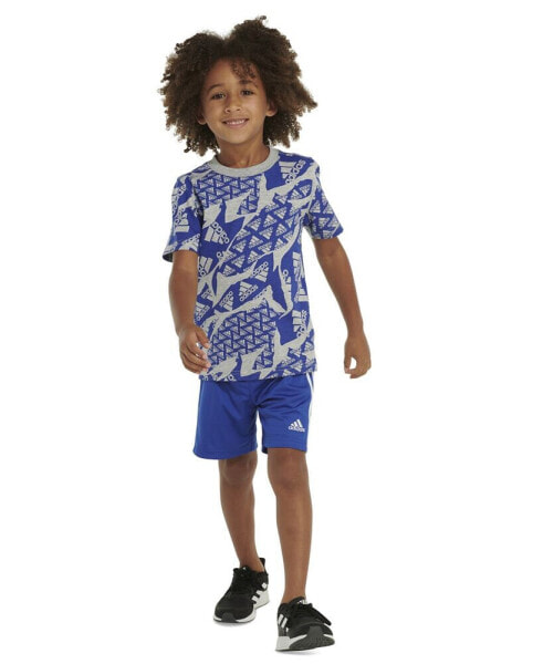 Toddler & Little Boys 2-Pc. Logo Graphic T-Shirt & 3-Stripes Shorts Set