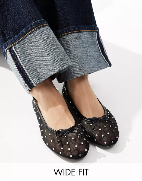 RAID Wide Fit Rimpi embellished ballet flats in black mesh