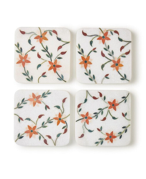 Spring Blossom Marble Coasters, Set of 4