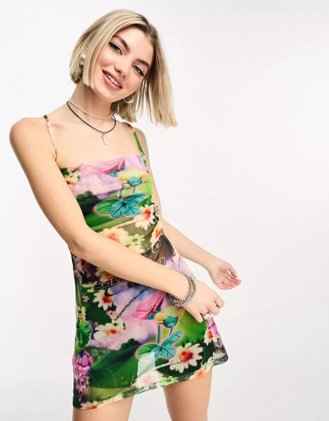 COLLUSION festival garden print mini slip dress in multi