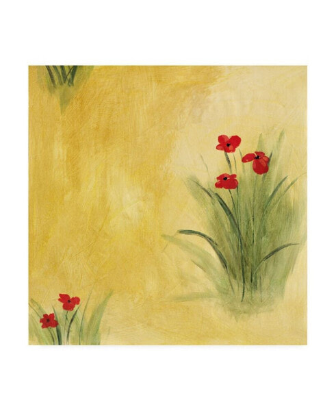 Pablo Esteban Red Flowers on Yellow Canvas Art - 15.5" x 21"