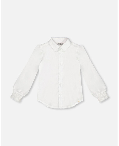 Big Girls Long Sleeve Button Front Shirt Off White