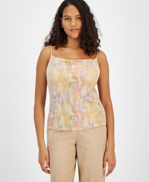Women's Shimmer Knit Draped-Neck Camisole Top, Created for Macy's