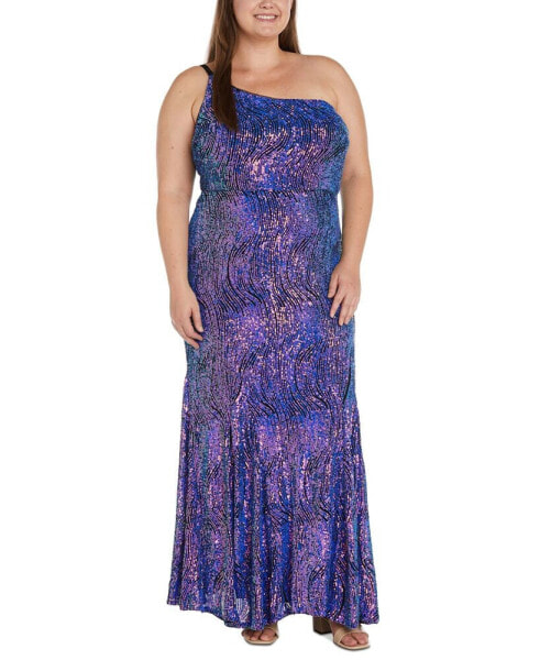 Trendy Plus Size Sequined One-Shoulder Gown