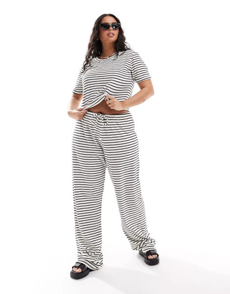 4th & Reckless Plus exclusive towelling wide leg trousers co-ord in stripe