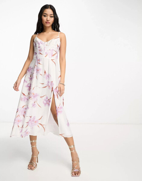 Bardot slip midi dress in ivory floral