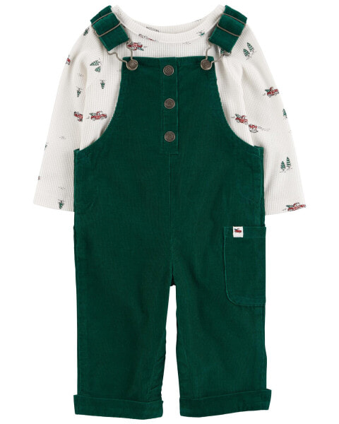 Baby 2-Piece Holiday Thermal Tee & Corduroy Overalls Set 18M