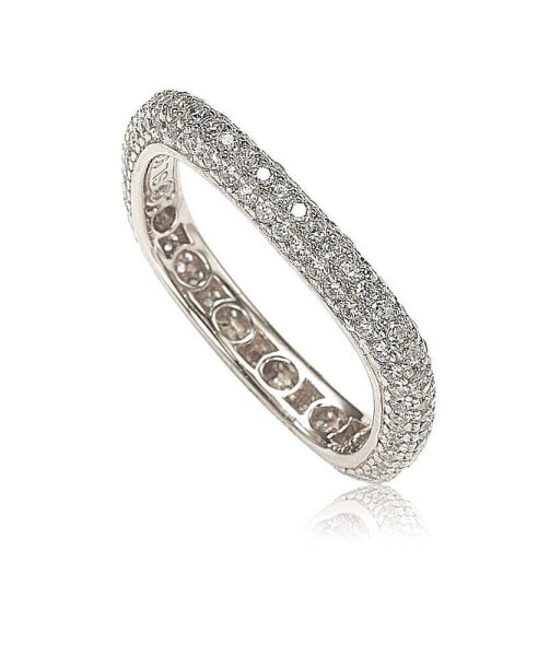 Suzy Levian Sterling Silver Cubic Zirconia Thin Modern Pave Square Eternity Band Ring